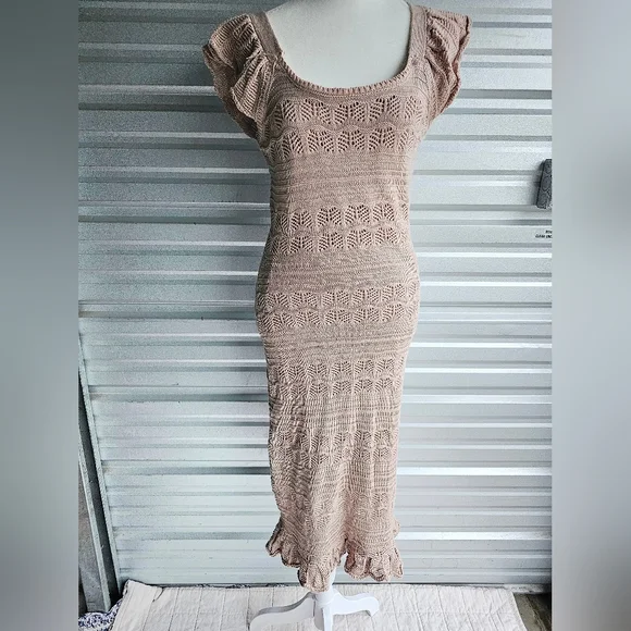 Freshman 1996 crochet midi dress sz small | Sz: S | Color: tan
